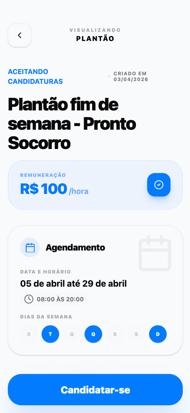 Detalhes do plantão no app
