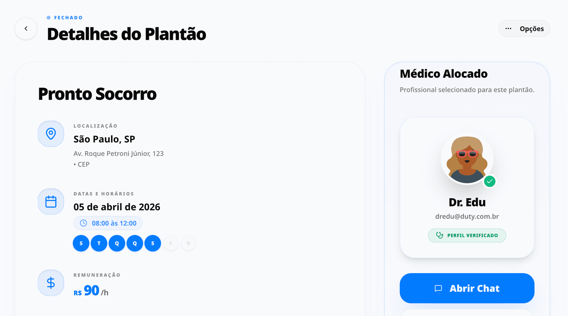 Detalhes do plantão no web