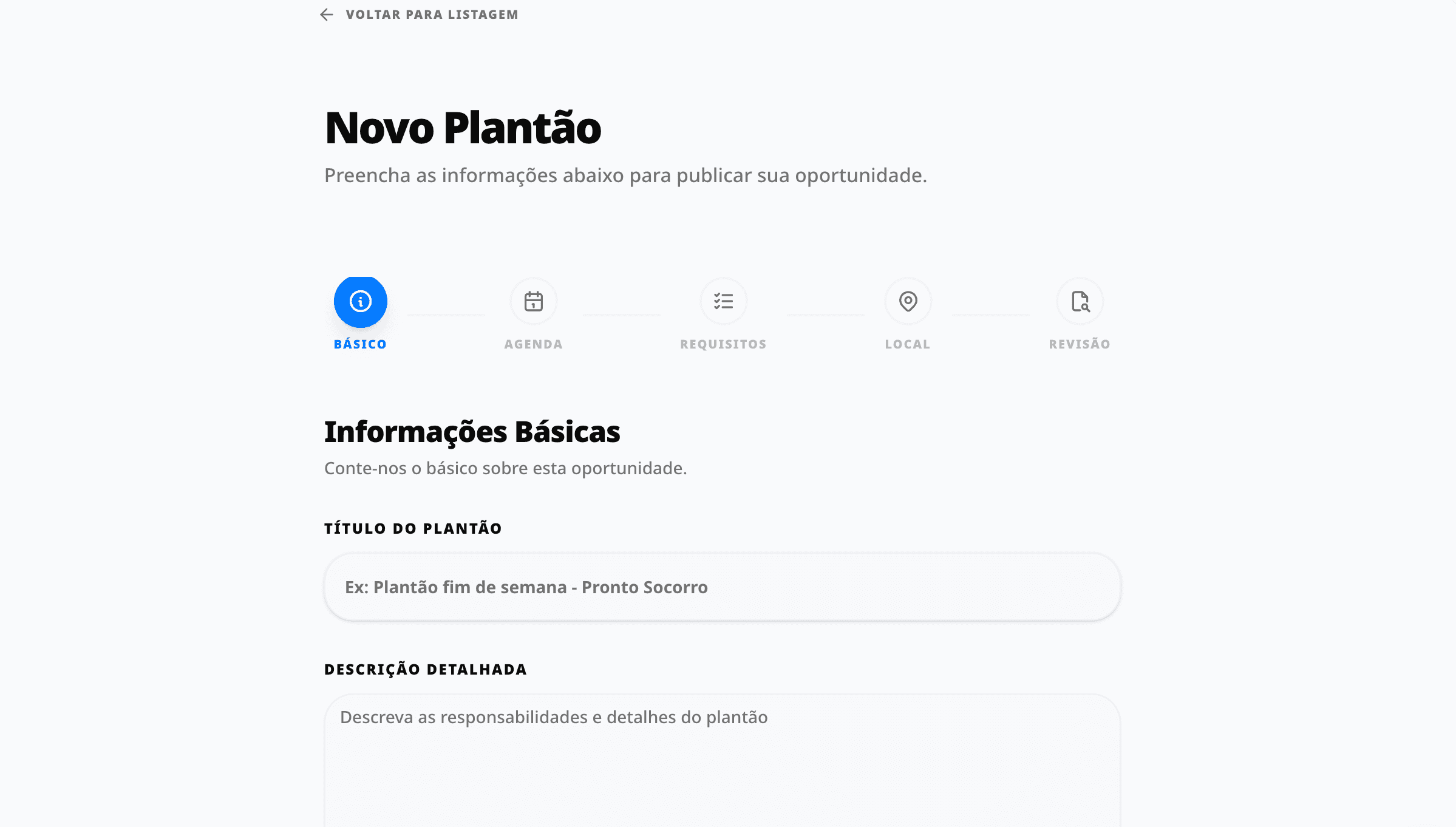 Criação de novo plantão no web